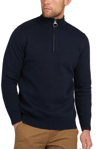 Shop Barbour Cotton Half Zip Sweater In Navy