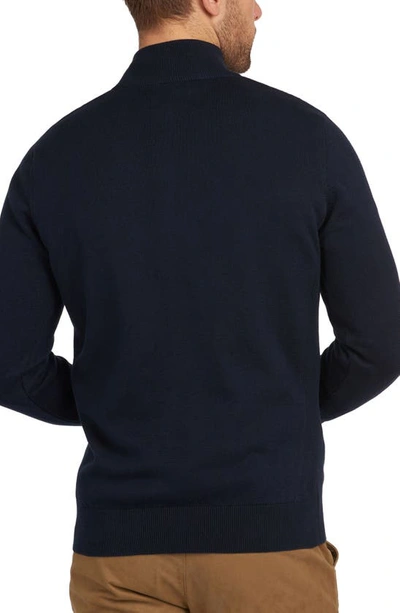 Barbour Cotton Half Zip Tartan Trim Sweater Navy In Navy