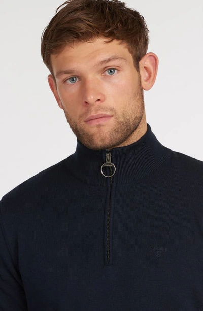 Barbour Cotton Half Zip Tartan Trim Sweater Navy In Navy