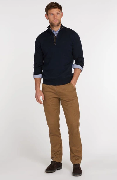 Barbour Cotton Half Zip Tartan Trim Sweater Navy In Navy