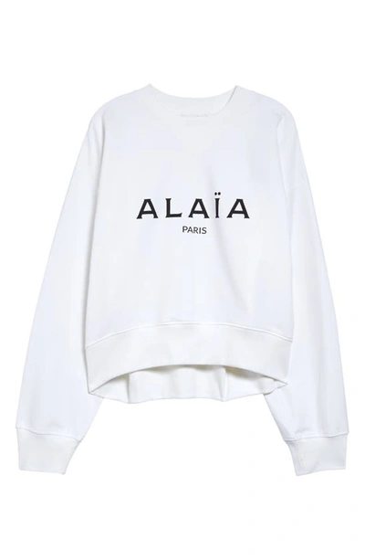 Shop Alaïa Boxy Fit Cotton Logo Sweatshirt In Blanc/ Noir