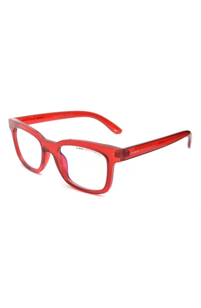 Shop Aimee Kestenberg Bleeker 50mm Rectangle Blue Light Blocking Glasses In Crystal Red/ Clear