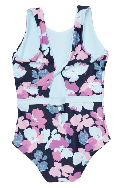 Shop Zella Girl Reversible Journey One-piece Swimsuit In Navy Peacoat Bono Floral