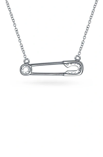 Bling Jewelry Support Refugees Safety Pin Cz Pendant Necklace In Silver