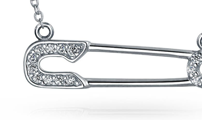 Bling Jewelry Support Refugees Safety Pin Cz Pendant Necklace In Silver