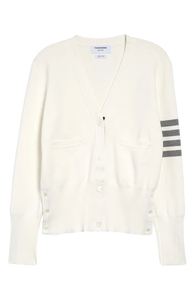 Shop Thom Browne Milano Stitch V-neck 4-bar Cardigan In White