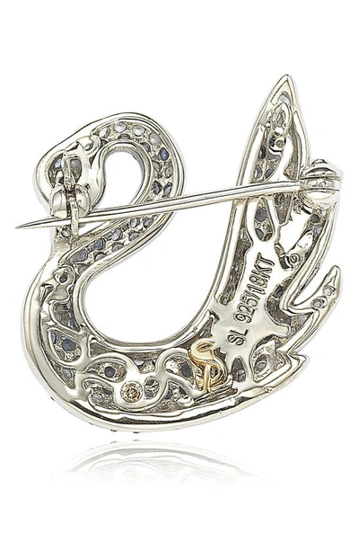 Suzy Levian Sterling Silver Pave Cz Swan Pin In Blue