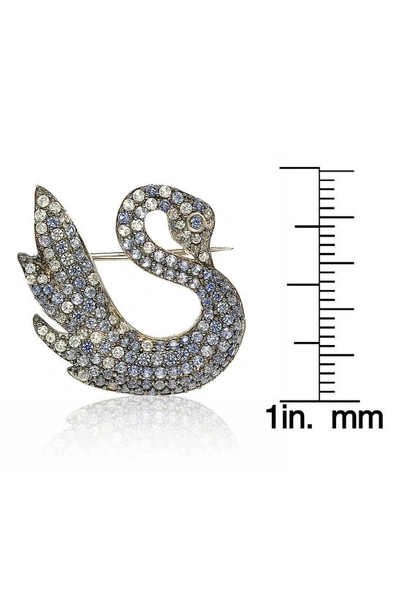 Suzy Levian Sterling Silver Pave Cz Swan Pin In Blue