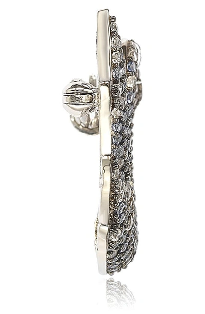 Suzy Levian Sterling Silver Pave Cz Swan Pin In Blue