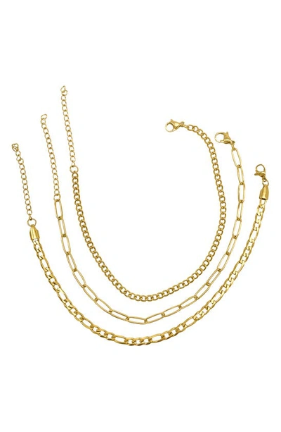 Adornia Set Of 3 Mixed Chain Anklets In Yellow