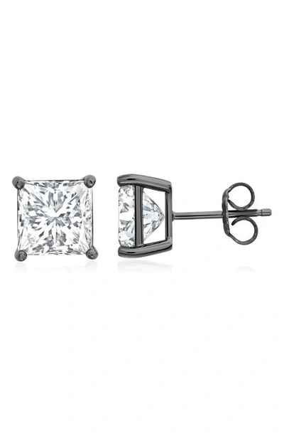 Shop Crislu Square Cubic Zirconia Stud Earrings In Black Rhodium