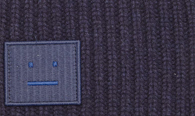 Acne Studios Pansy Face Patch Rib Wool Beanie In Navy