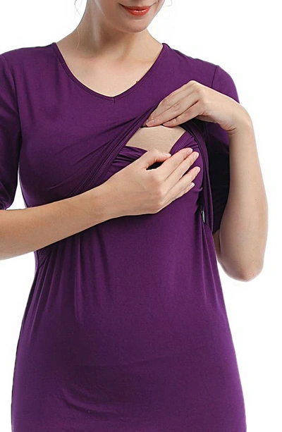 Kimi And Kai Essential Maternity/nursing Top In Eggplant