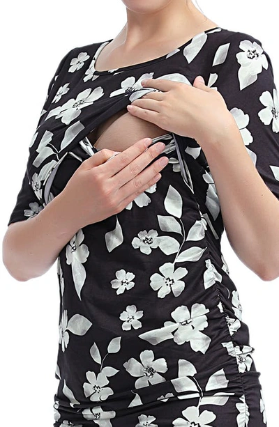 Shop Kimi And Kai Kimi & Kai Katy Floral Tiered Maternity/nursing Dress In Black/ White