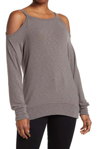 Go Couture Cold Shoulder Knit Sweater In Ultimate Gray