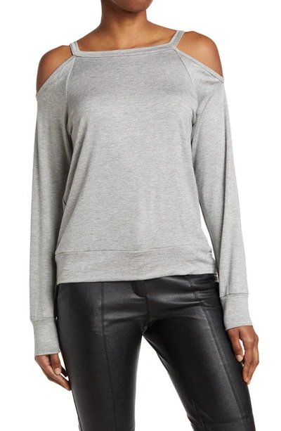 Go Couture Cold Shoulder Knit Sweater In Charcoal Print 3
