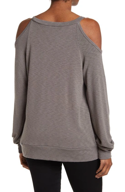Go Couture Cold Shoulder Knit Sweater In Ultimate Gray