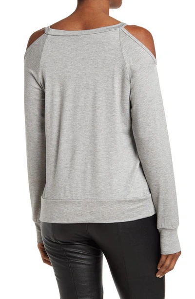 Go Couture Cold Shoulder Knit Sweater In Charcoal Print 3