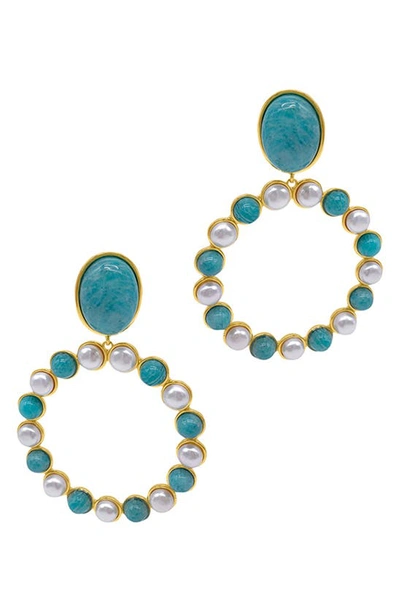 Shop Adornia Imitation Pearl & Stone Hoop Drop Earrings In Multi