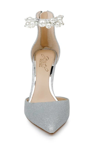 Shop Jewel Badgley Mischka Ankle Strap Pointed Toe Pump In Silver