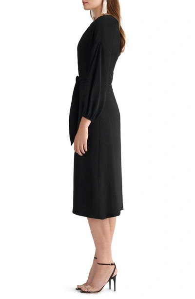 Shop Sachin & Babi Annie Long Sleeve Belted Crepe Dress In Black