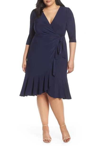 Shop Kiyonna Whimsy Wrap Dress In Navy Blue