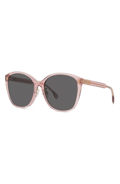 Shop Fendi The  Fine 53mm Geometric Sunglasses In Shiny Pink / Smoke