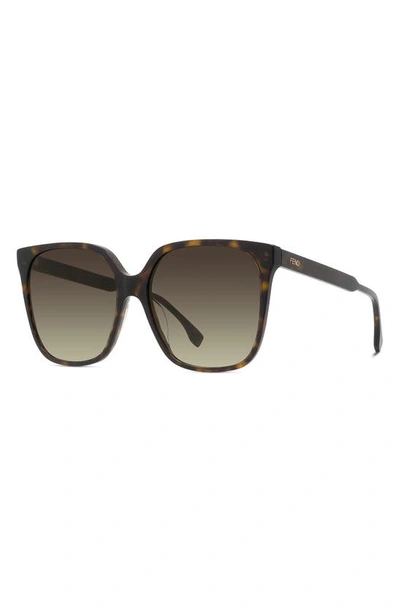 Shop Fendi The  Fine 59mm Geometric Sunglasses In Dark Havana / Gradient Brown