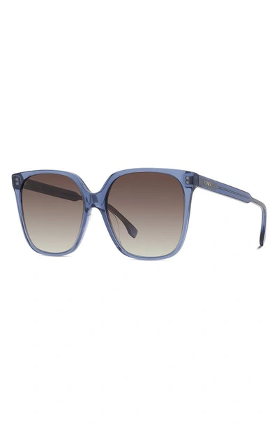 Shop Fendi Fine 59mm Square Sunglasses In Shiny Blue / Gradient Brown
