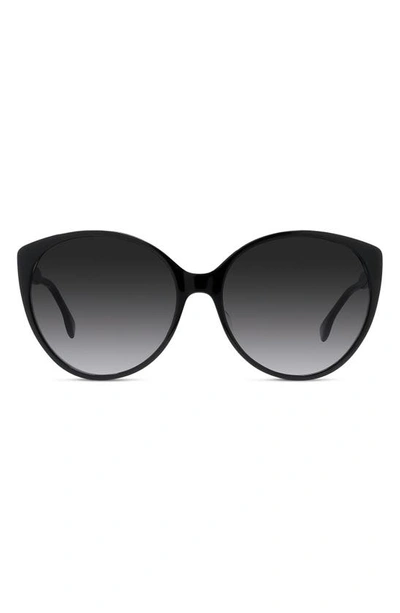 Shop Fendi The  Fine 59mm Round Sunglasses In Shiny Black / Gradient Smoke