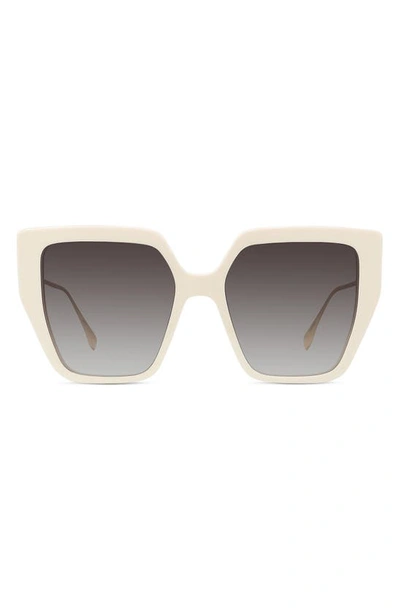 Shop Fendi Baguette 55mm Butterfly Sunglasses In Ivory / Gradient Brown