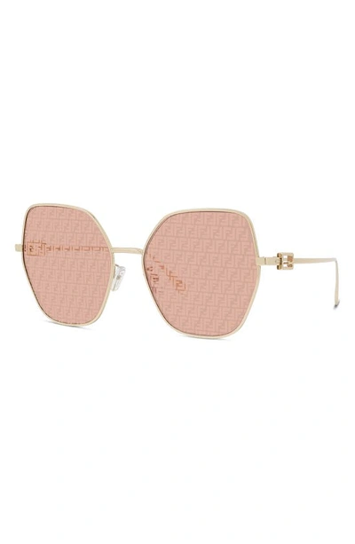 Shop Fendi The  Baguette 59mm Geometric Sunglasses In Shiny Gold / Bordeaux Mirror