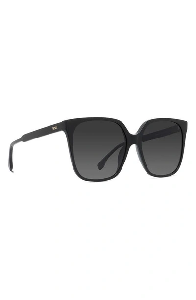 Shop Fendi The  Fine 59mm Geometric Sunglasses In Shiny Black / Smoke Polarized