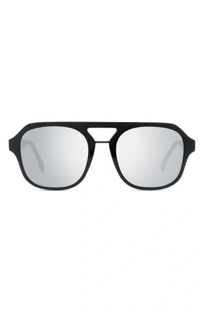 Shop Fendi The  Diagonal 55mm Geometric Sunglasses In Shiny Black / Smoke Mirror