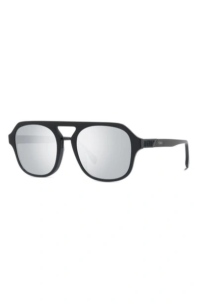 Shop Fendi The  Diagonal 55mm Geometric Sunglasses In Shiny Black / Smoke Mirror