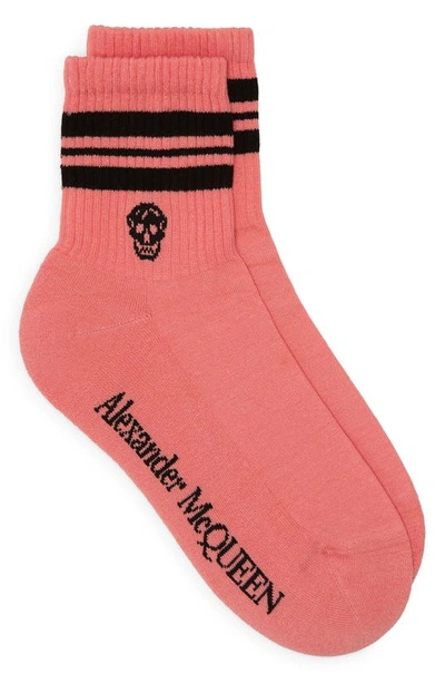 Shop Alexander Mcqueen Stripe Skull Socks In Coral/ Black