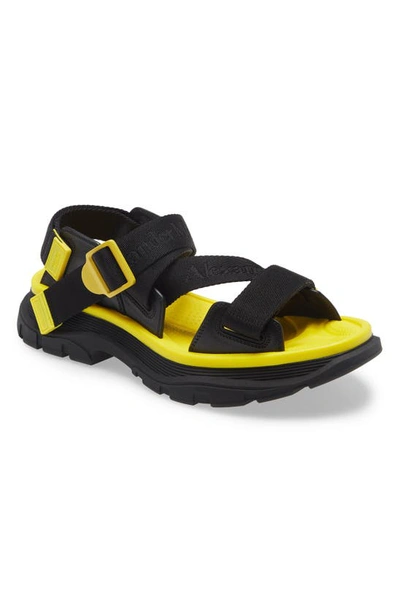 Shop Alexander Mcqueen Tread Slick Sandal In Black/ Pop Yellow