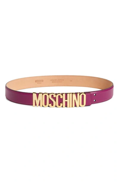 Shop Moschino Logo Leather Belt In Violet