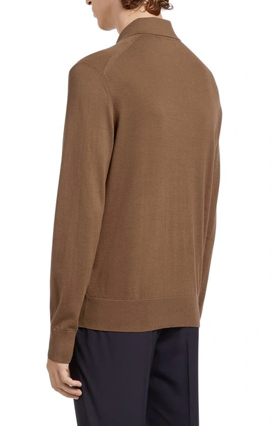 Zegna Baby Island Long-sleeve Polo Shirt In Brown