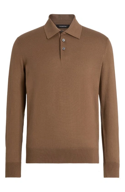 Zegna Baby Island Long-sleeve Polo Shirt In Brown