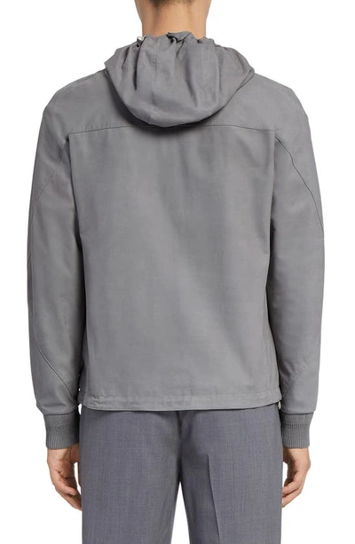Shop Zegna Reversible Calfskin Nappa & Technical Zip Hooded Jacket In Dk Gry Sld