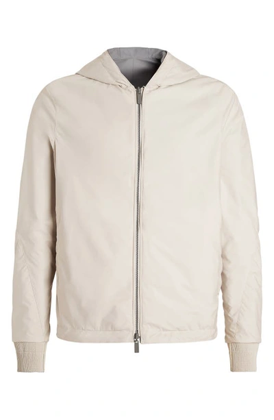 Shop Zegna Reversible Calfskin Nappa & Technical Zip Hooded Jacket In Dk Gry Sld