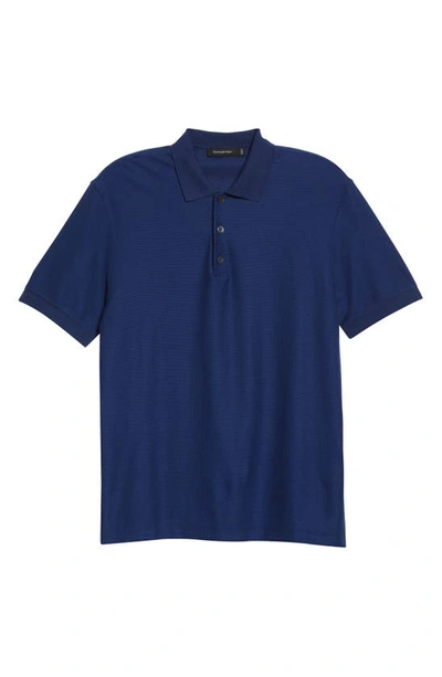Shop Zegna Honeycomb Short Sleeve Cotton & Silk Polo In Blue