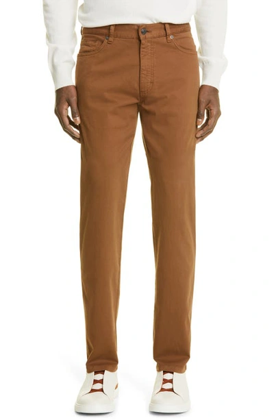 Shop Zegna Stretch Cotton Five-pocket Pants In Rust