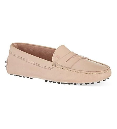 Shop Tod's Mocassino Leather Loafers In Nude