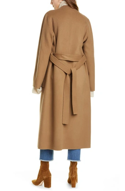 Frame Bell Double Face Wool & Cashmere Wrap Coat In Camel