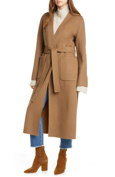 Frame Bell Double Face Wool & Cashmere Wrap Coat In Camel