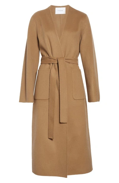 Frame Bell Double Face Wool & Cashmere Wrap Coat In Camel
