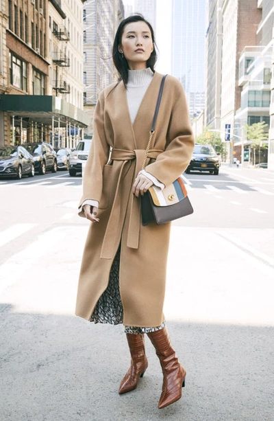 Frame Bell Double Face Wool & Cashmere Wrap Coat In Camel
