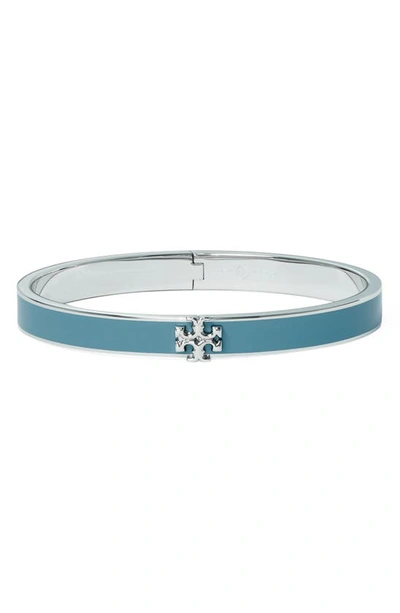 Shop Tory Burch Kira Enamel Hinge Bracelet In Tory Silver / Lanai Blue